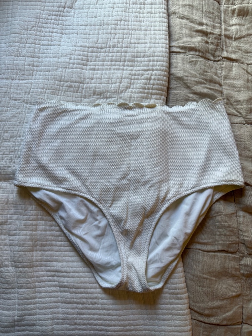 Aerie Scalloped High-Waisted Bikini Bottom, Size XL, White